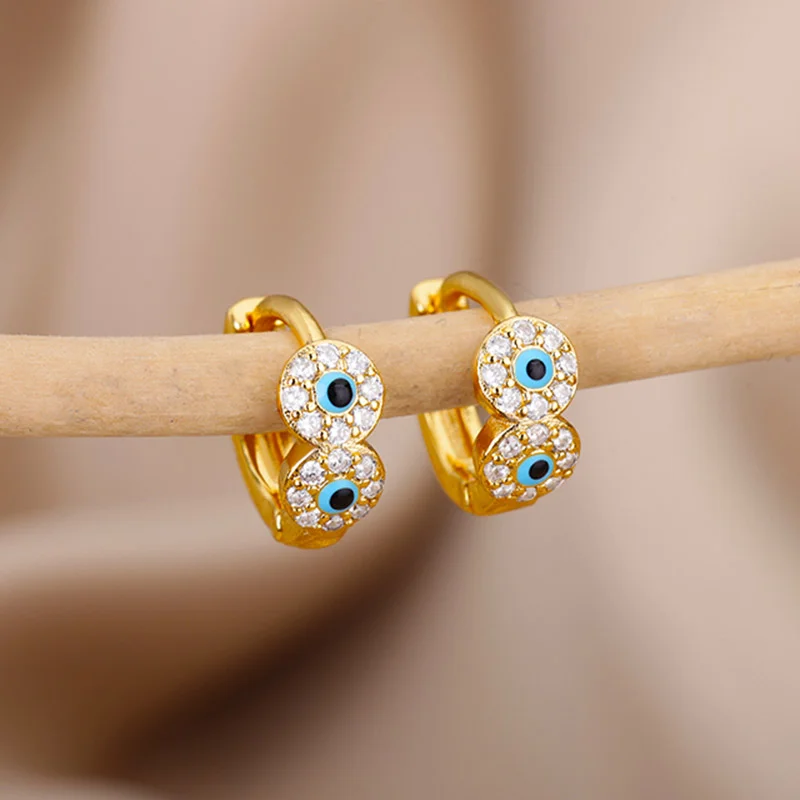 Stainless Steel Turkish Eye Earrings For Women Cute Gold Color Zircon Evil Eye Small Hoop Earrings Trendy Jewelry Gifts 2022
Stainless Steel Turkish Eye Earrings For Women Cute Gold Color Zircon Evil Eye Small Hoop Earrings Trendy Jewelry Gifts 2022