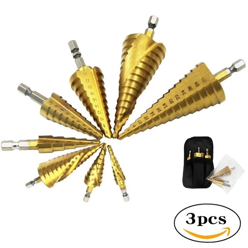 3PC/Set HSS Steel Titanium Step Drill Bit Sets 3-12 4-12 4-20 4-32mm High Speed Steel Wood Metal Hole Cutter Core Drilling Tools
3PC/Set HSS Steel Titanium Step Drill Bit Sets 3-12 4-12 4-20 4-32mm High Speed Steel Wood Metal Hole Cutter Core Drilling Tools
