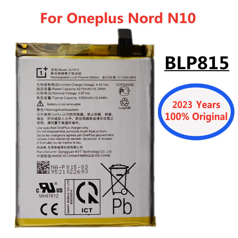 

New 100% Original 1+ Phone Battery BLP815 For Oneplus Nord N10 5G Oppo 4300mAh SmartPhone High Quality Replacement Batteries