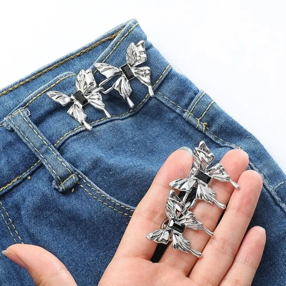 

1Pair Adjustable Waist Button Pins Detachable Metal Clothing Waist Pin Safety Tighten Jeans Butterfly Buckles Extender I4L7