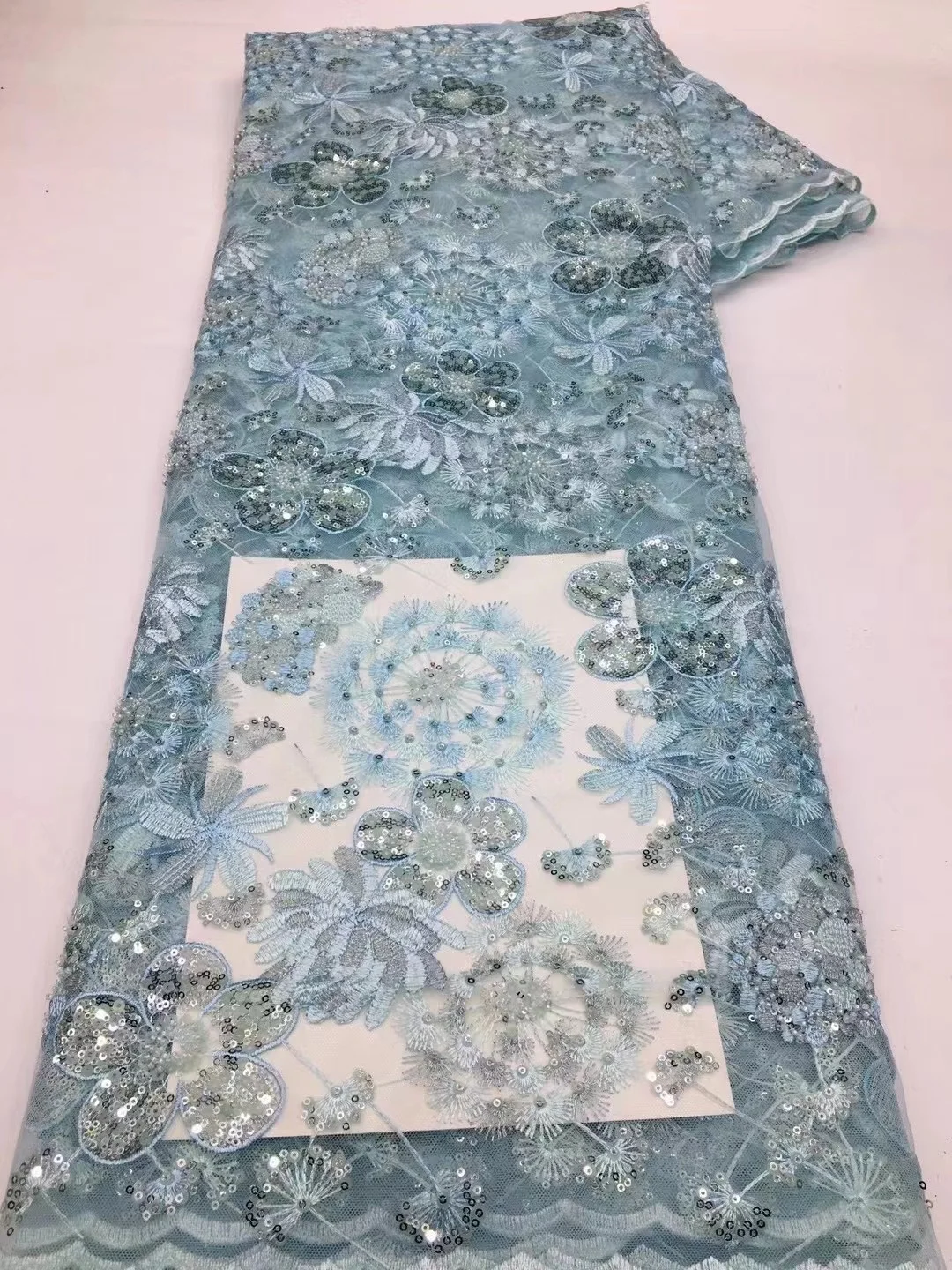 African French Lace Fabrics 2023 sky blue High Quality Shiny Sequins Lace Mesh Lace Fabrics For Nigerian Wedding Dress
African French Lace Fabrics 2023 sky blue High Quality Shiny Sequins Lace Mesh Lace Fabrics For Nigerian Wedding Dress