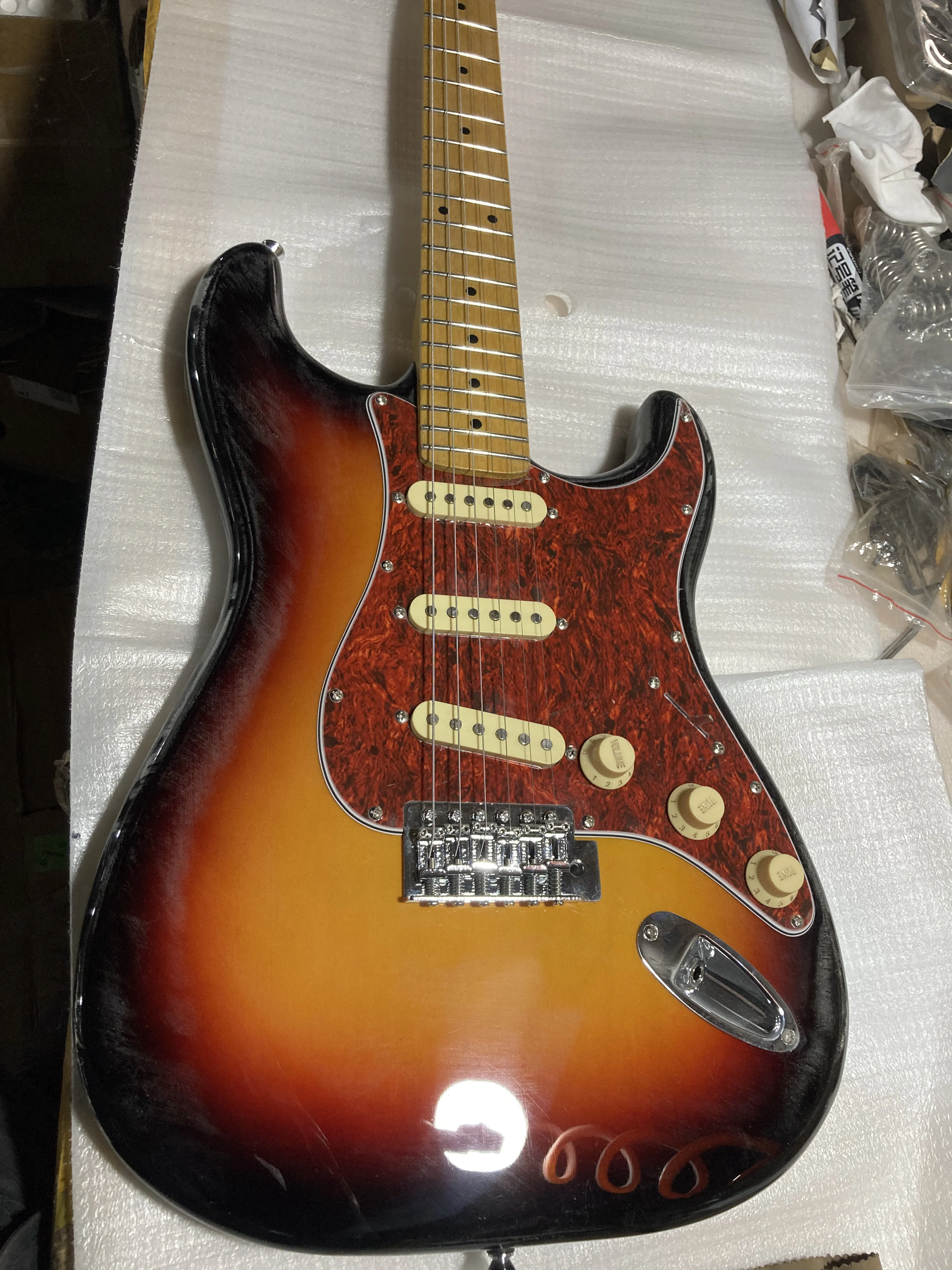 Sunburst ST Electric Guitar Basswood Body Maple Fretboard Chrome Hardware Free Delivery
Sunburst ST Electric Guitar Basswood Body Maple Fretboard Chrome Hardware Free Delivery