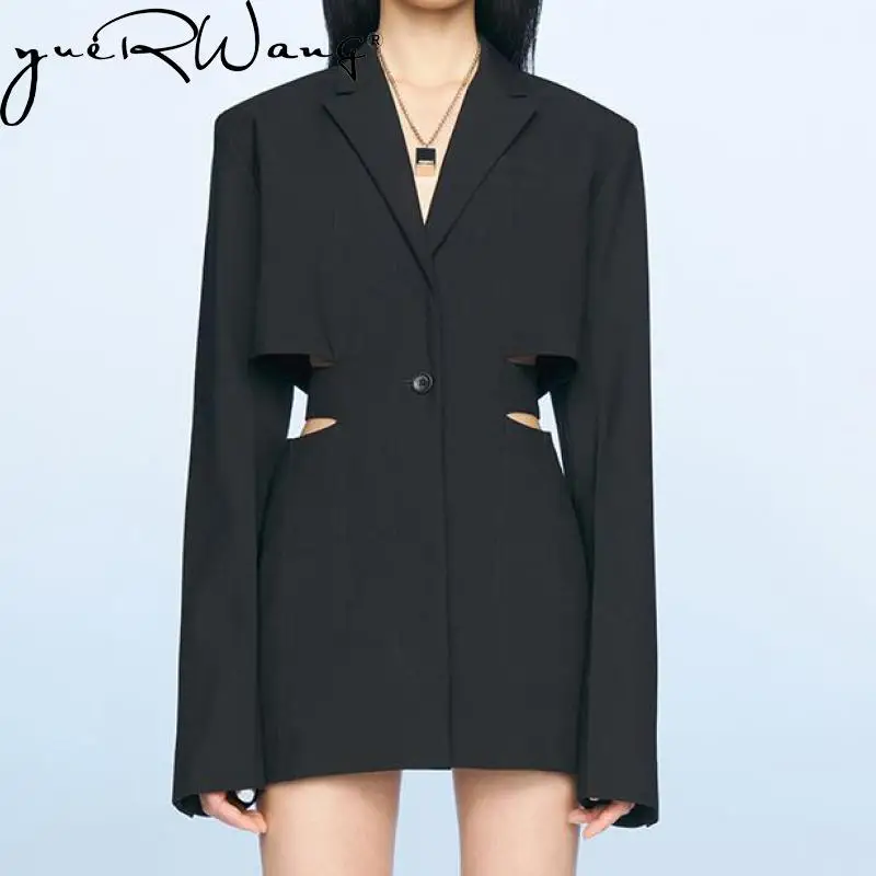 YUERWANG Women Dress 2022 Fashion Long Sleeve Notched Single Button Hollow Out Loose Mini Blazer Dresses Spring Summer 2022 New
YUERWANG Women Dress 2022 Fashion Long Sleeve Notched Single Button Hollow Out Loose Mini Blazer Dresses Spring Summer 2022 New