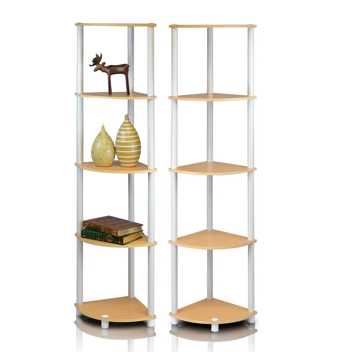 Furinno Turn-N-Tube 5 Tier Corner Display Rack Multipurpose Shelving Unit, Beech/White, Set of 2
Furinno Turn-N-Tube 5 Tier Corner Display Rack Multipurpose Shelving Unit, Beech/White, Set of 2