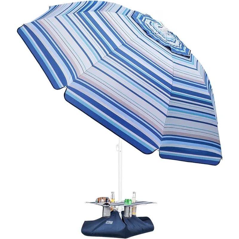 

Beach Umbrella with Sand Anchor, UPF 50+ PU Coating with Carry Bag for Patio and Outdoor - New Blue/White Striped