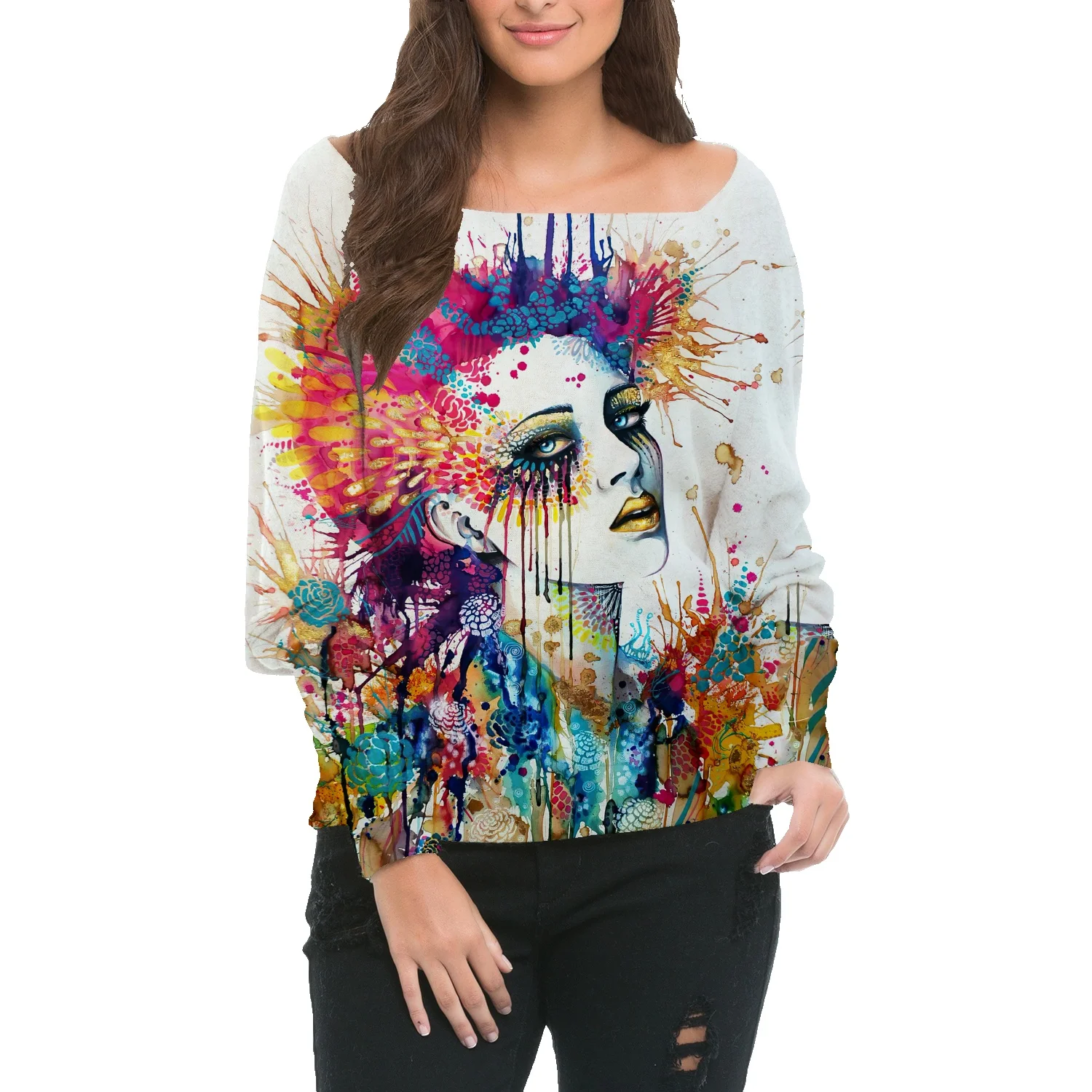 Female head ink painting art round neck pullover sweater women's spring and autumn models 2022 new loose casual all-match top
Female head ink painting art round neck pullover sweater women's spring and autumn models 2022 new loose casual all-match top