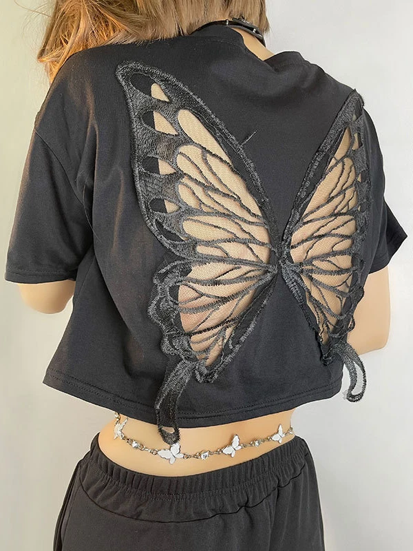 2023 Summer New Sexy Crop Top T-shirt Women Backless Butterfly Lace Hollow Out Y2k Fashion Tee Shirts Ladies Vintage Streetwear
2023 Summer New Sexy Crop Top T-shirt Women Backless Butterfly Lace Hollow Out Y2k Fashion Tee Shirts Ladies Vintage Streetwear