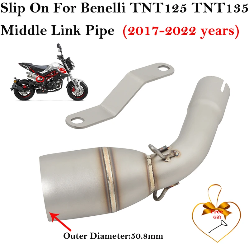 

Slip-On For Benelli TNT125 TNT135 TNT 125 135 2017 - 2022 Motorcycle 51MM Exhaust Middle Link Pipe Escape System Muffler