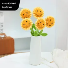 Crochet Smile Sunflower Bouquet Artificial Flowers Hand-Knitted Gifts For Teacher Bedroom Decor Vase Flower Arrangement Supplies