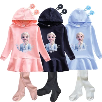 Frozen Elsa Princess Autumn Winter Sweatershirt Dresses Girls Long Sleeve Halloween Party Vestidos Children Clothing