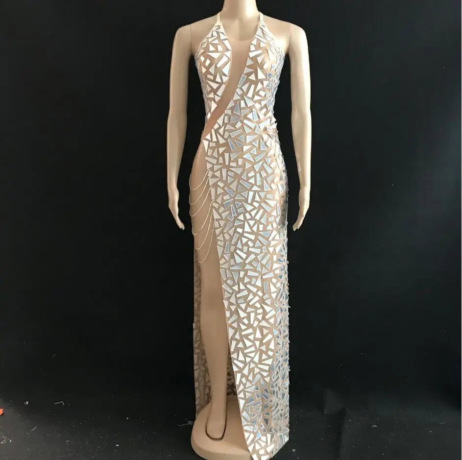 Celebrate Wedding Costume Stretch Evening Outfit Performance Silver Shining Mirrors Mesh Backless Long Dress Birthday Evening
Celebrate Wedding Costume Stretch Evening Outfit Performance Silver Shining Mirrors Mesh Backless Long Dress Birthday Evening