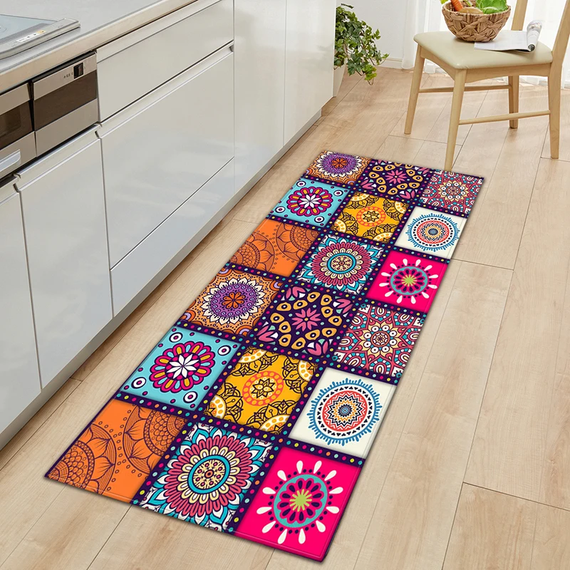 

Mandala Print Rugs Kitchen Carpet Mats Boho Entrance Door Mat Decor Non-slip Flannel Anti-Slip Outdoor Rugs Hallway Home Decor