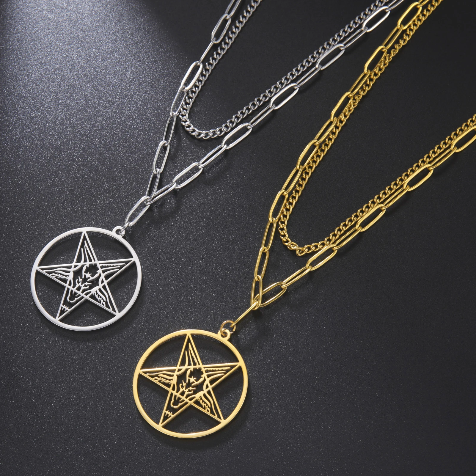 Supernatural Satanic Pentagram Necklace Baphomet Inverted Goat Head Talisman Sigil Of Lucifer Stainless Steel Necklace Jewelry
Supernatural Satanic Pentagram Necklace Baphomet Inverted Goat Head Talisman Sigil Of Lucifer Stainless Steel Necklace Jewelry