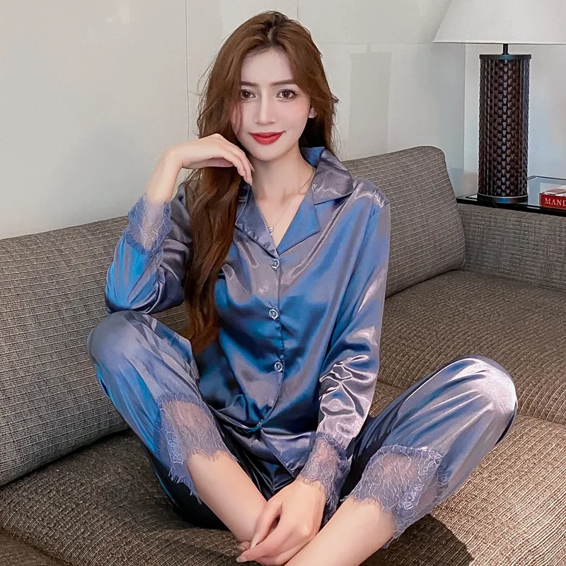 Pyjama Pour Femme Pijama Women's Set Nightwear Silk Satin Pajamas Sets For Women Long Sleeve Sexy Lace Sleepwear Trouser Suits
Pyjama Pour Femme Pijama Women's Set Nightwear Silk Satin Pajamas Sets For Women Long Sleeve Sexy Lace Sleepwear Trouser Suits