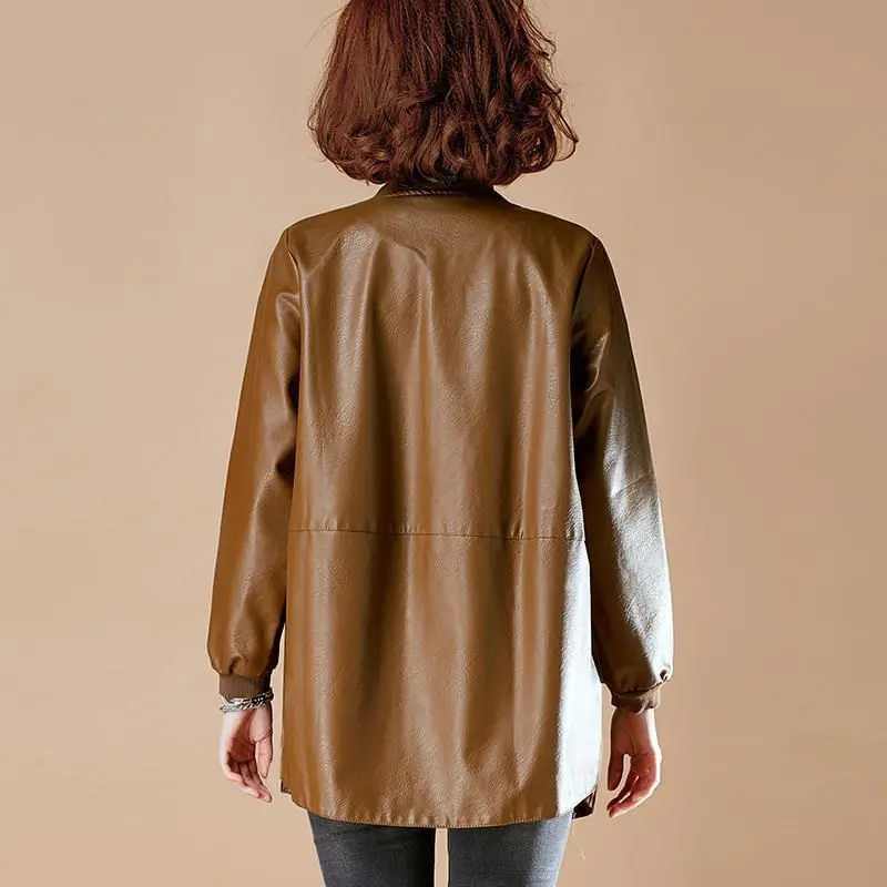 Женская куртка средней длины из искусственной кожи на весну и осень - купить по