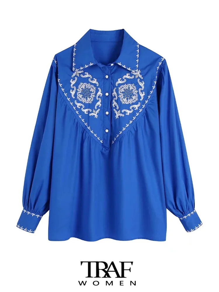 TRAF Women Fashion Contrast Embroidered Loose Poplin Shirts Vintage Long Sleeve Button-up Female Blouses Blusas Chic Tops
TRAF Women Fashion Contrast Embroidered Loose Poplin Shirts Vintage Long Sleeve Button-up Female Blouses Blusas Chic Tops