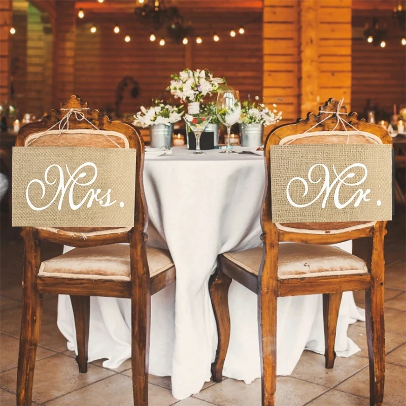 2Pcs/set Burlap Mr. & Mrs. Chair Banner Romantic Hanging Chair Sign Flag Rustic Party Reception Wedding Chair Decoration
2Pcs/set Burlap Mr. & Mrs. Chair Banner Romantic Hanging Chair Sign Flag Rustic Party Reception Wedding Chair Decoration