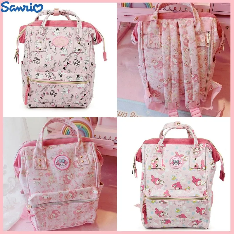 

Sanrio Anime My Melody Kuromi Cinnamoroll Hello Kitty Thru Pink Backpack Large Capacity Casual Leather Pu Waterproof School Bag