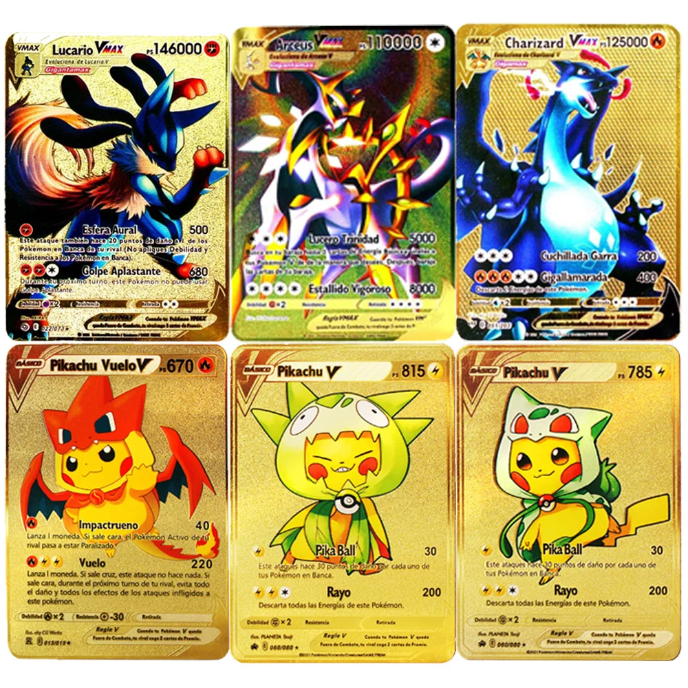 Spanish Pokemon Metal Cards V Vmax GX Charizard Pikachu Gold Metal pokemon Cards In España Collection Card Cover Toys 
Spanish Pokemon Metal Cards V Vmax GX Charizard Pikachu Gold Metal pokemon Cards In España Collection Card Cover Toys