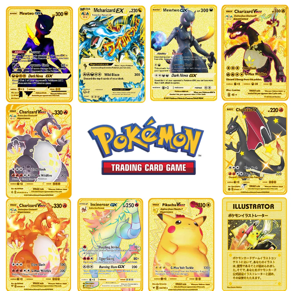 New Pokemon Flash Gold Metal Cards Charizard Eevee Pikachu Game Battle Collection Trading Card Collection Model Aniem Kid Toy
New Pokemon Flash Gold Metal Cards Charizard Eevee Pikachu Game Battle Collection Trading Card Collection Model Aniem Kid Toy