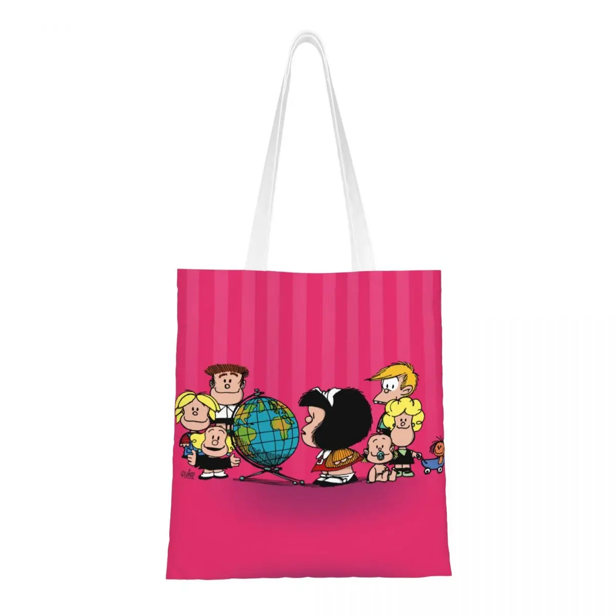 

Многоразовая Милая мультяшная сумка для покупок Mafalda, Женская Холщовая Сумка-тоут через плечо, моющиеся сумки для покупок для продуктов