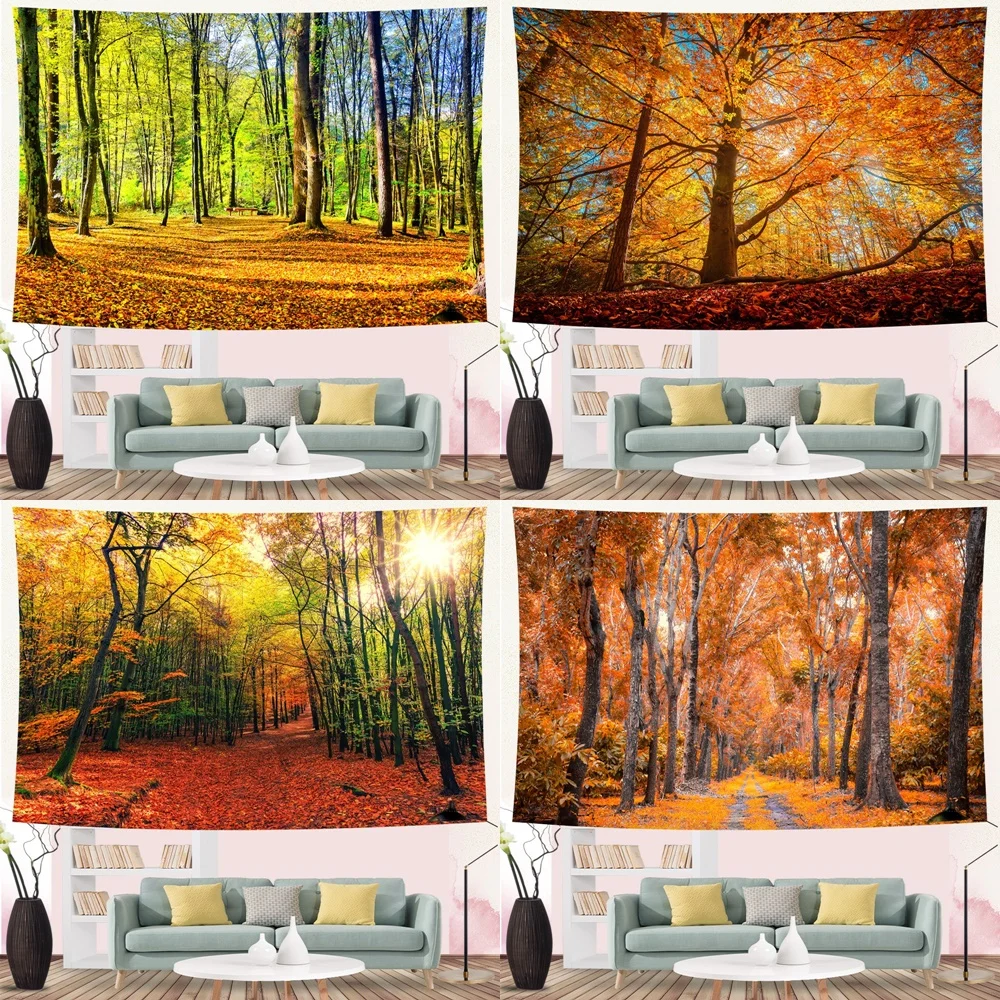 

Fall Forest Leaves Tapestry Wall Hanging Autumn Thanksgiving Maple Tree Sunshine Nature Tapestries for Bedroom Living Room Dorm