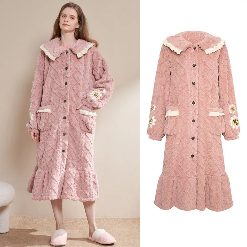 

Women Robes Thicken Coral Velvet Sleepwear 2022 Autumn Winter Pyjamas Warm Flannel Bathrobe Gown Female Nightgown Homewear
