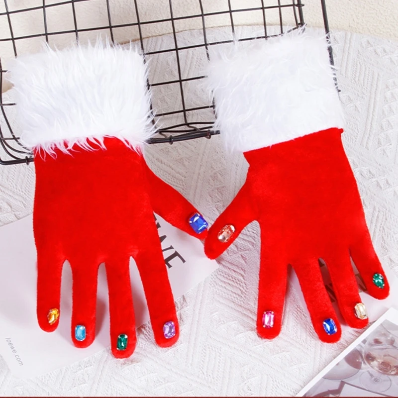 

Перчатки Санта-Клауса женские рождественские перчатки Санта-Клауса Рождественская вечеринка бархатные перчатки со стразами для