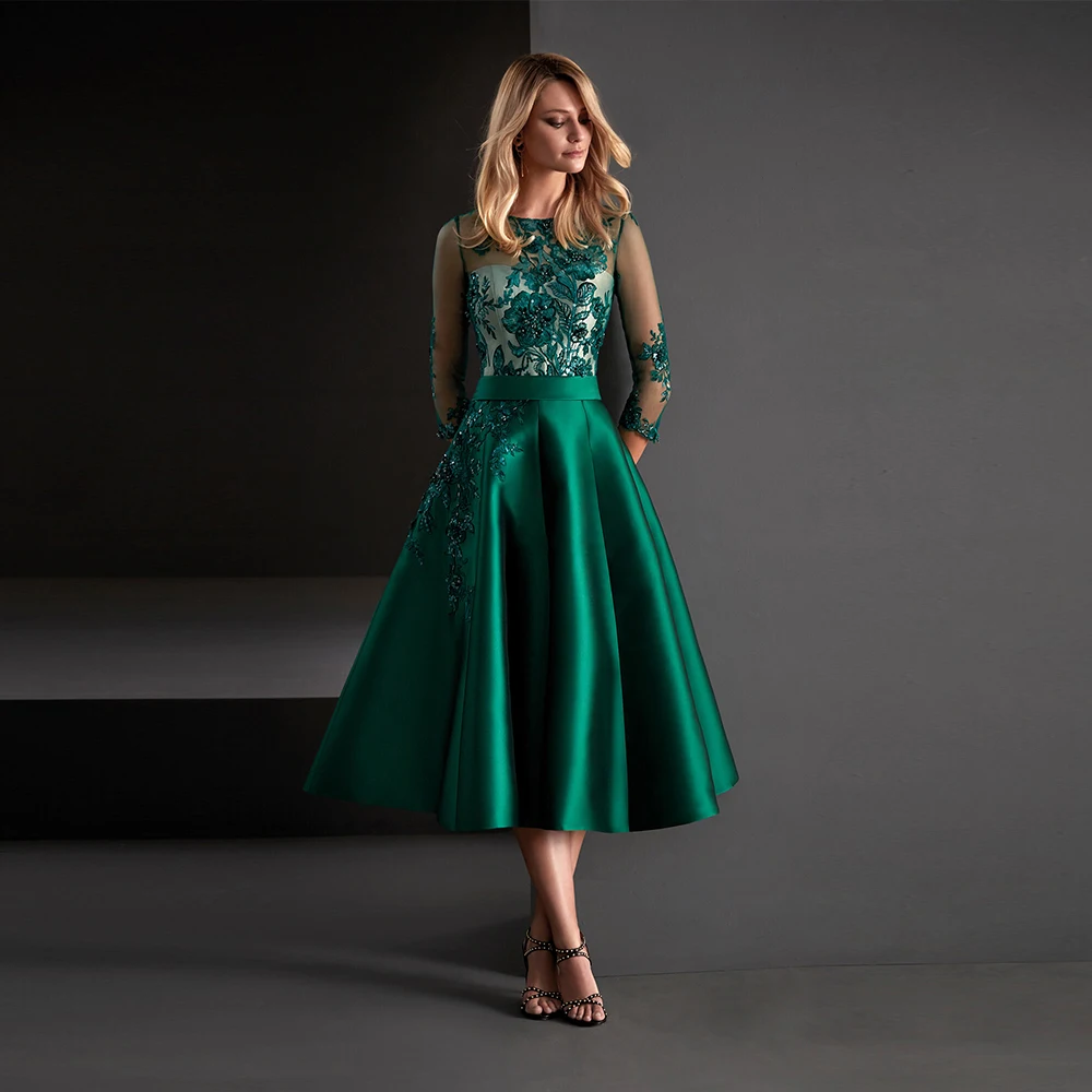 Elegant Mother Of The Bride Dress Green Satin With Embroidery Tea Length 3/4 Sleeve Formal Guest Party Gown For Woman Vestidos
Elegant Mother Of The Bride Dress Green Satin With Embroidery Tea Length 3/4 Sleeve Formal Guest Party Gown For Woman Vestidos