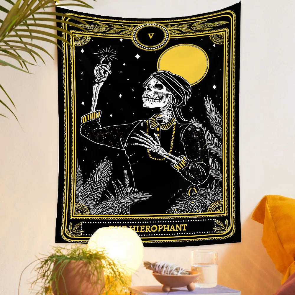 

Tarot Cards Tapestry Wall Hanging The Hierophant Tapestries Black Gold Fantasy Art Decor Bedroom Room Dorm Home Decoration