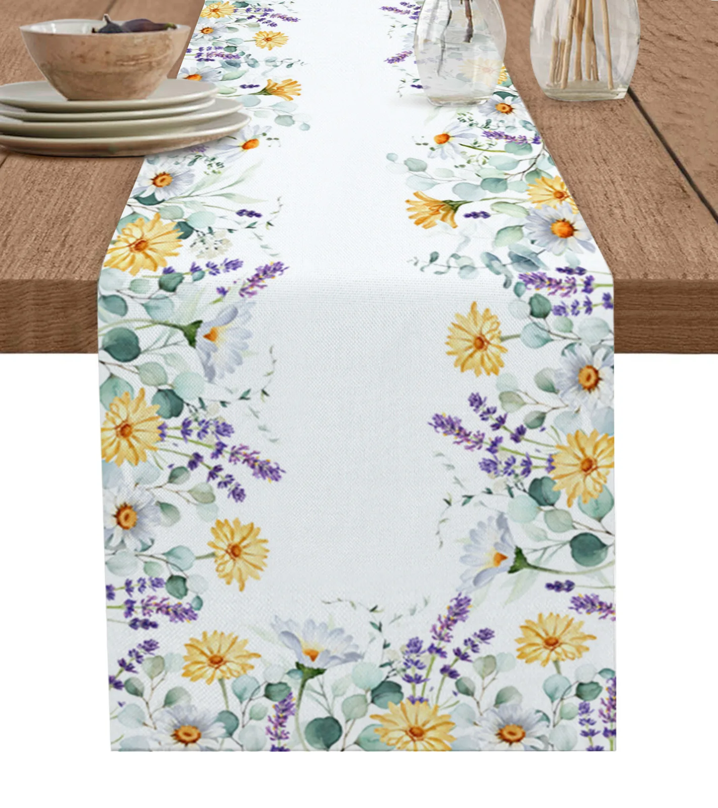 Idyllic Eucalyptus Daisy Lavender Table Runner Luxury Kitchen Dining Table Cover Wedding Party Decor Cotton Linen Tablecloth 
Idyllic Eucalyptus Daisy Lavender Table Runner Luxury Kitchen Dining Table Cover Wedding Party Decor Cotton Linen Tablecloth