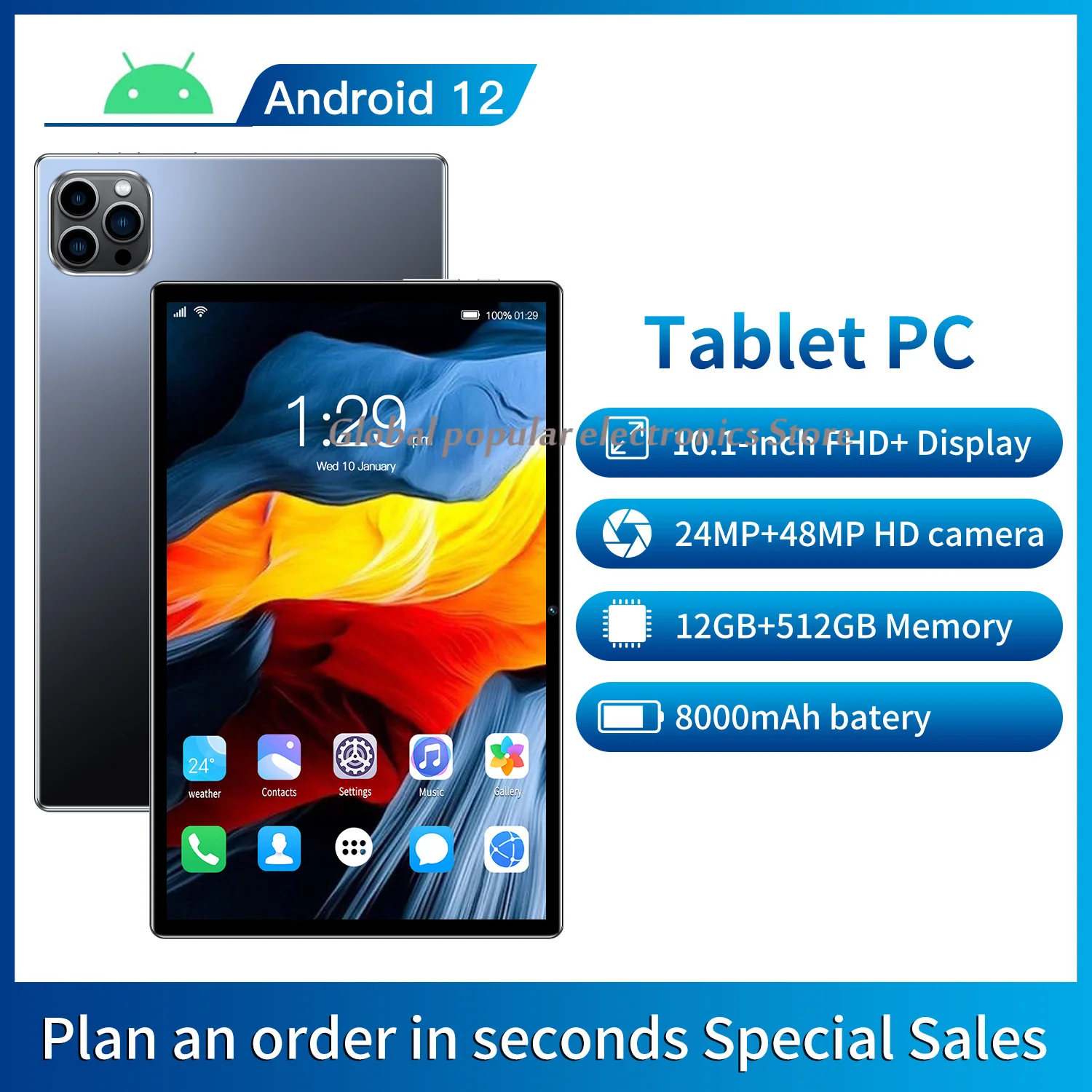 2023 New Global Version Original PA15 Tablet 10 Inch 128GB/512GB ROM Tablet Android 12 Google Play 8000mAh Battery WIFI tablets
2023 New Global Version Original PA15 Tablet 10 Inch 128GB/512GB ROM Tablet Android 12 Google Play 8000mAh Battery WIFI tablets