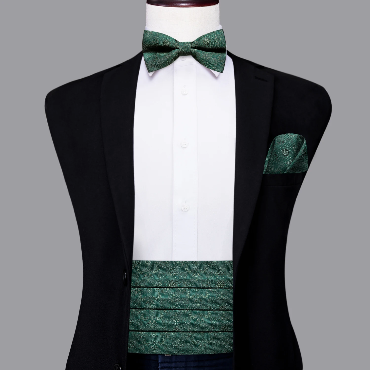 

Green Silk Mens Cummerbunds Vintage Formal Jacquard Pailey Bowtie Hanky Cufflinks Belt Corset For Male Wedding Prom Banquet Gift