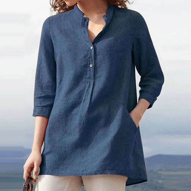 Womens Shirt Cotton Linen V Neck Blouse Solid Pocket Shirts Casual 3/4 Sleeve 2020 Autumn Loose Blouses Female Tunic Tops
Womens Shirt Cotton Linen V Neck Blouse Solid Pocket Shirts Casual 3/4 Sleeve 2020 Autumn Loose Blouses Female Tunic Tops