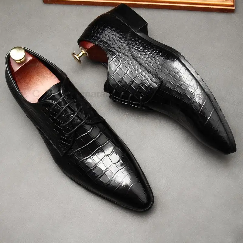 Classic Derby Lace-up Dress Shoe Men Genuine Leather Crocodile Print Pointed Tip Luxury Men Business Wedding Formal Oxford Shoes
Classic Derby Lace-up Dress Shoe Men Genuine Leather Crocodile Print Pointed Tip Luxury Men Business Wedding Formal Oxford Shoes