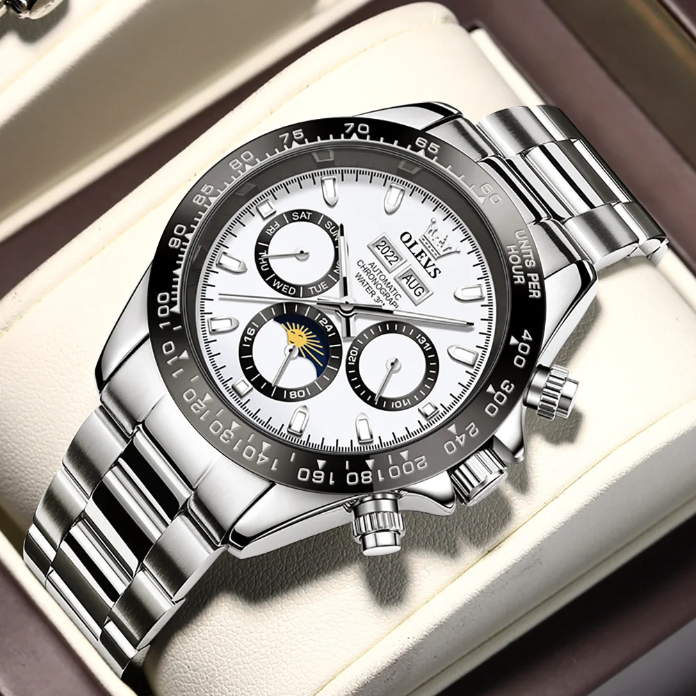 OLEVS Original Automatic Men's Luxury Watch Mechanical Waterproof Wristwatch Stainless Steel Strap Moon Phase Watches Top Brand
OLEVS Original Automatic Men's Luxury Watch Mechanical Waterproof Wristwatch Stainless Steel Strap Moon Phase Watches Top Brand
