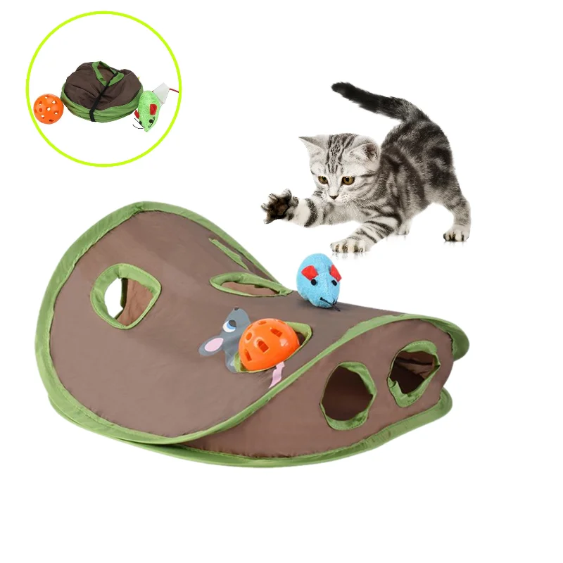 

Cute Pet Cat Interactive Hide Seek Game 9 Holes Tunnel Mouse Hunt Intelligence Toy Pet Hidden Hole Kitten Foldable Toys