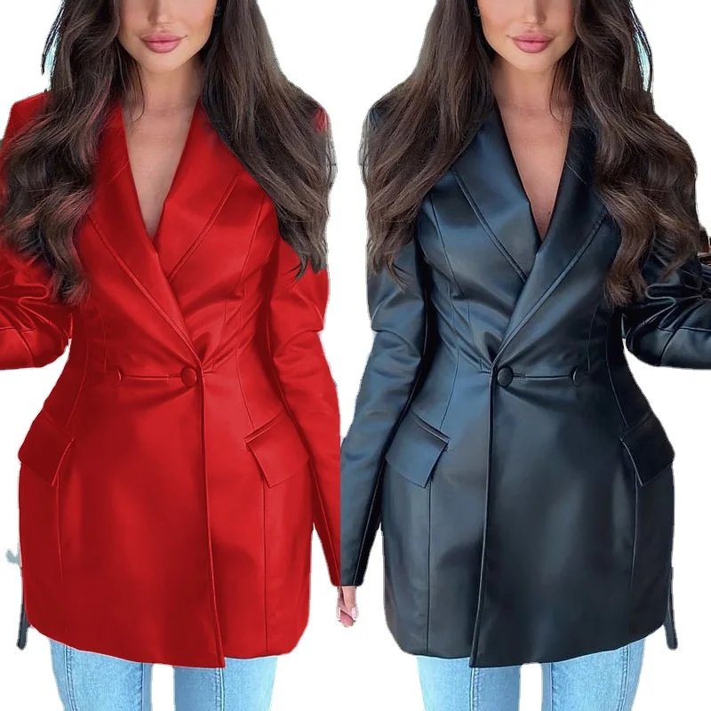 2022 Women's Leather Suit Jacket Lapel Solid Color One Button Tight Waist Slimming Fit Blazer Pocket Temperament Fashion Simple
2022 Women's Leather Suit Jacket Lapel Solid Color One Button Tight Waist Slimming Fit Blazer Pocket Temperament Fashion Simple