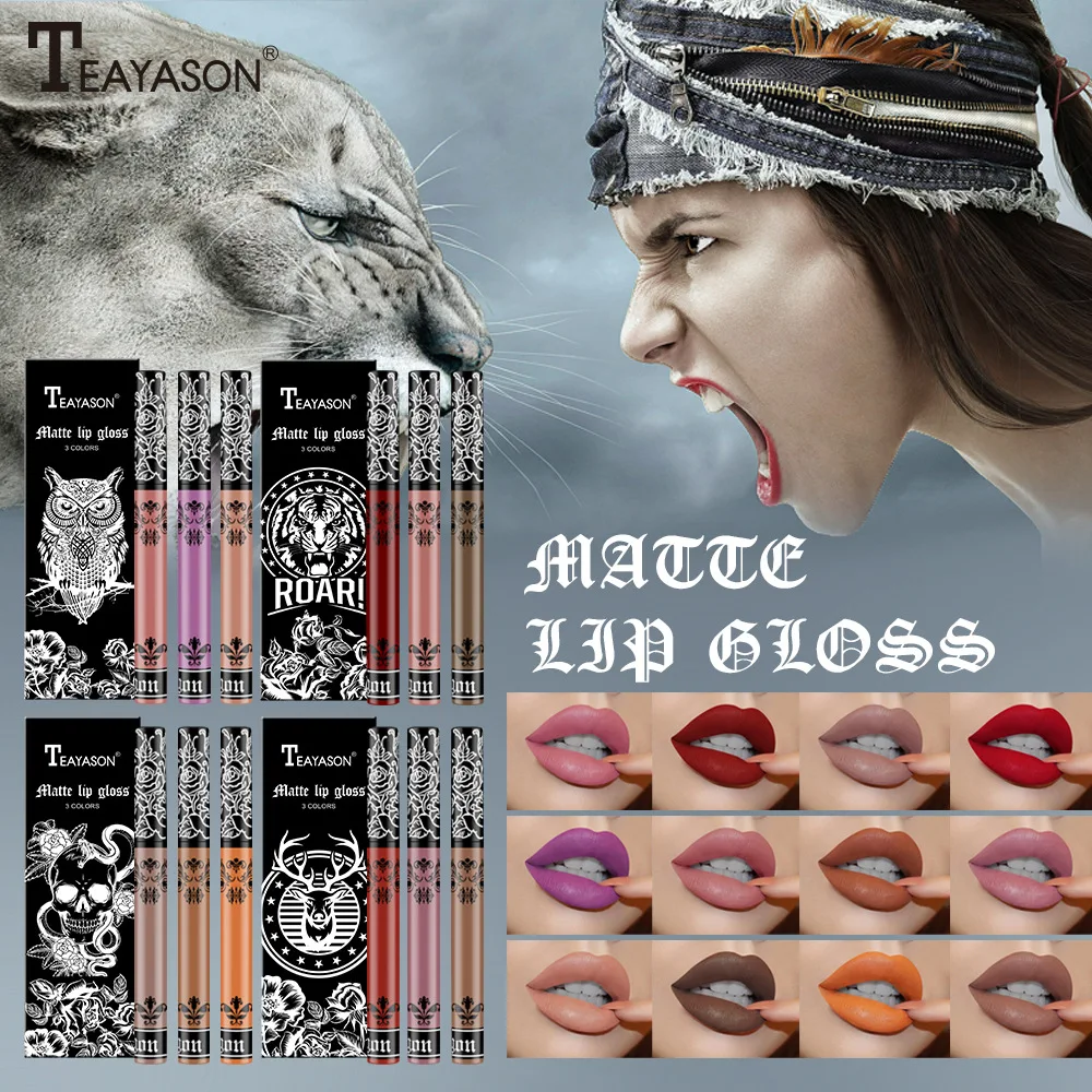

TEAYASON 3pcs Liquid Lipstick Set Waterproof Nude Matte Lipgloss Velvet Glossy Lips Gloss Lipstick Lip Balm Sexy Colors Makeup