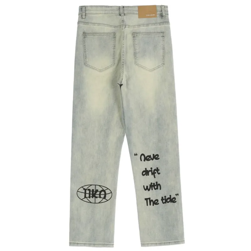 Джинсы мужские с надписью, модные джинсы с потертостями, новинка осень-зима 2022, свободные прямые брюки в стиле Хай-стрит
