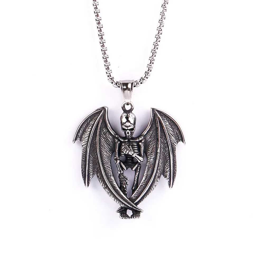 

Punk Demon Wings Skeleton Men Stainless Steel Necklace Hip Hop Gothic Pendant Necklaces Best Friend Valentines Jewelry Gifts