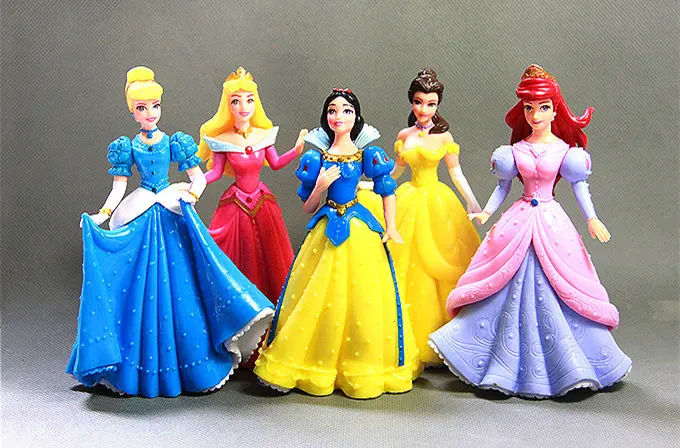 

[ Funny] 14cm Princess Toys 5pcs/lot Snow princess Ariel Cinderella Aurora Belle PVC Action Figures doll model Child Girls gift