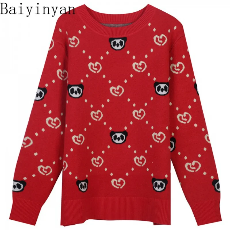 Korean-Style Autumn and Winter Hit Color Diamond Lattice Cartoon Panda Jacquard Sweet Slim Fit round Neck Long Sleeves Pullover
Korean-Style Autumn and Winter Hit Color Diamond Lattice Cartoon Panda Jacquard Sweet Slim Fit round Neck Long Sleeves Pullover