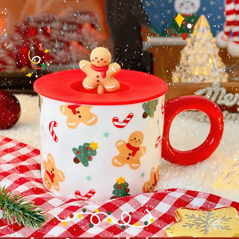 

400ml Kawaii Christmas Mugs Coffee Cup With 3D Lid Cute Ceramic Tea Beer Water Milk Original Breakfast Cups Drinkware Gift