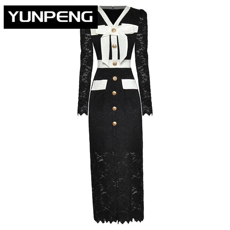Women's Dress Bowknot V-neck Long sleeve Lace Single breasted Sexy Dresses For Women 2023 Runway Luxury Brand High Quality
Women's Dress Bowknot V-neck Long sleeve Lace Single breasted Sexy Dresses For Women 2023 Runway Luxury Brand High Quality