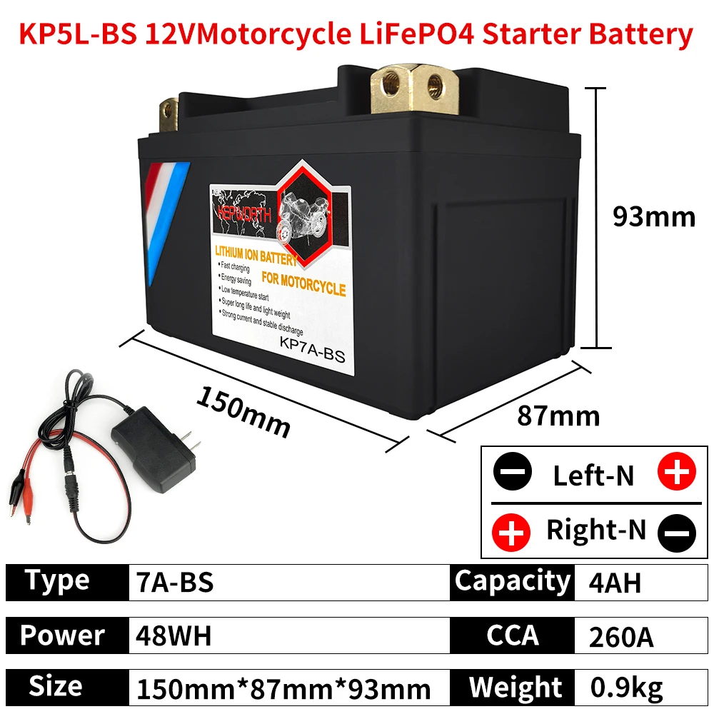 KP7A-BS Motorbike LiFePO4 Battery 12V 4Ah CCA 260A Lithium iron Motorcycle Start Battery With BMS Deep 2000 Cycles For ATVs UTVs
KP7A-BS Motorbike LiFePO4 Battery 12V 4Ah CCA 260A Lithium iron Motorcycle Start Battery With BMS Deep 2000 Cycles For ATVs UTVs