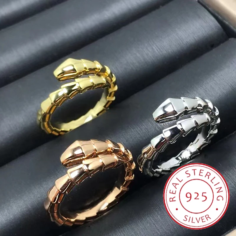 

European Luxury Jewelry 925 Sterling Silver Snake Bone Ladies Ring Glossy Rings Personality Fashion Brand Party Birthday Gift
