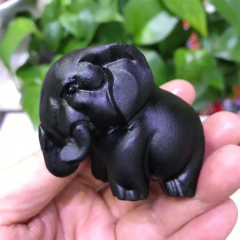 

Elephant Statue Natural Obsidian Reiki Healing Crystals Carved Stone Figurine Crafts Gifts Home Decoration 1pcs