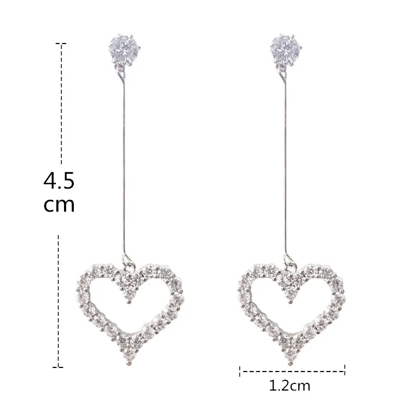 

KYTRD Delysia King New Exquisite Korean Simplicity Jewelry Gift Women's Fashion Temperament Crystal Long Tassel Heart Earrings