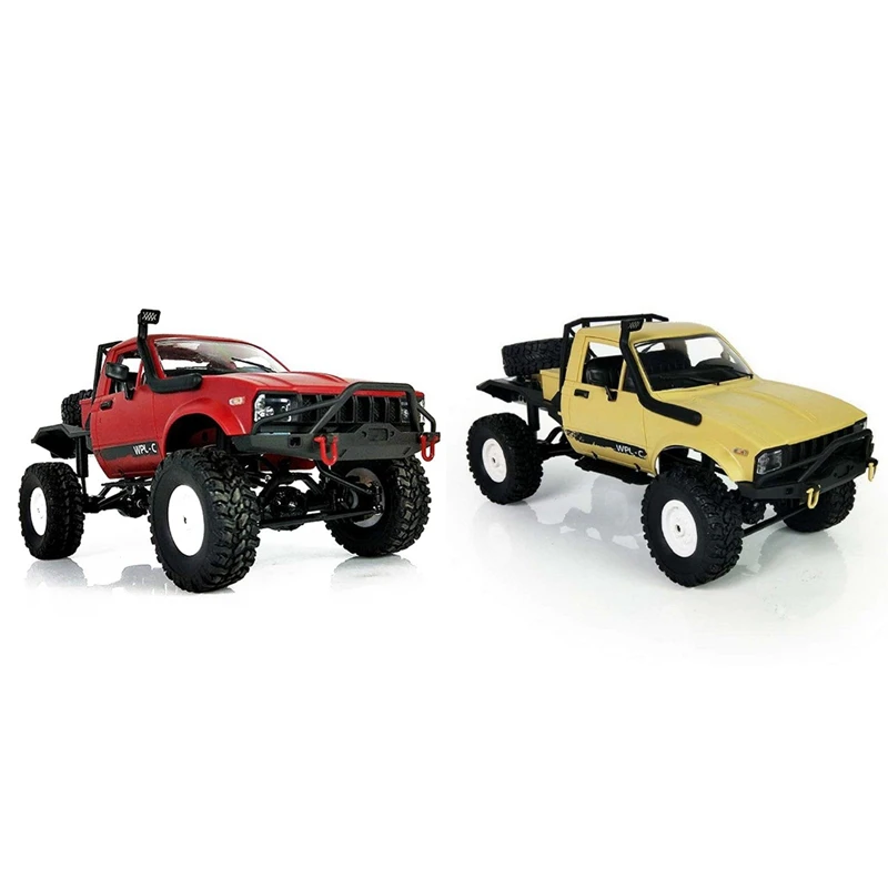 

2 Pcs For WPL C14 1:16 Scale 2.4G 2CH 4WD Mini Off-Road RC Semi-Truck RTR Kids Climb Truck, Red & Yellow